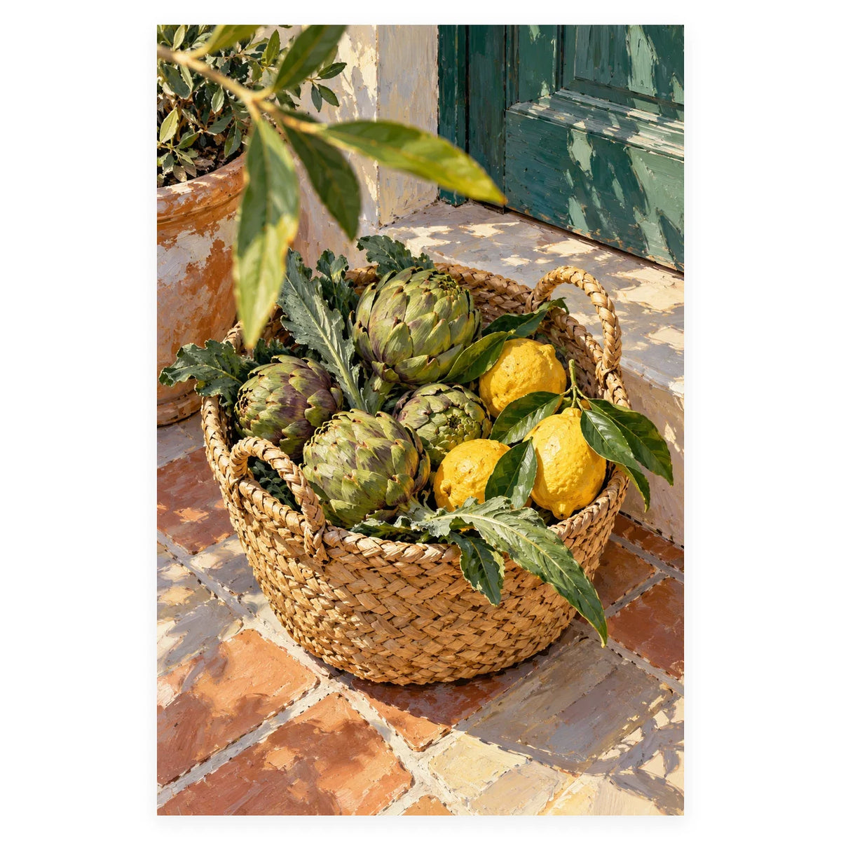 `02-artichokes-lemons-market-basket-original-white-background.webp` — Complete original Artichokes Lemons Market Basket artwork centered on a white 1:1 background with the original proportions preserved.