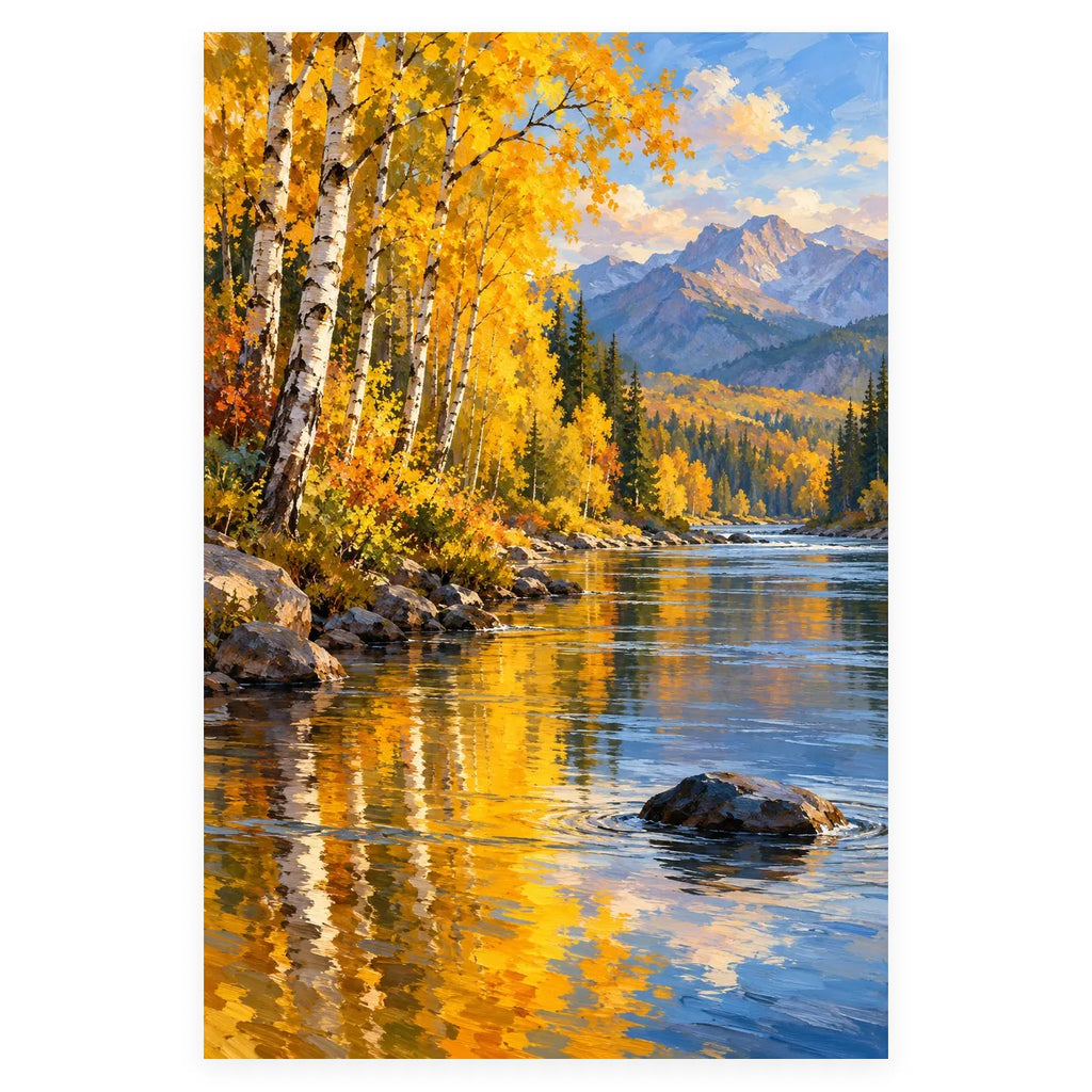 Autumn Birch River completed artwork on a clean white background