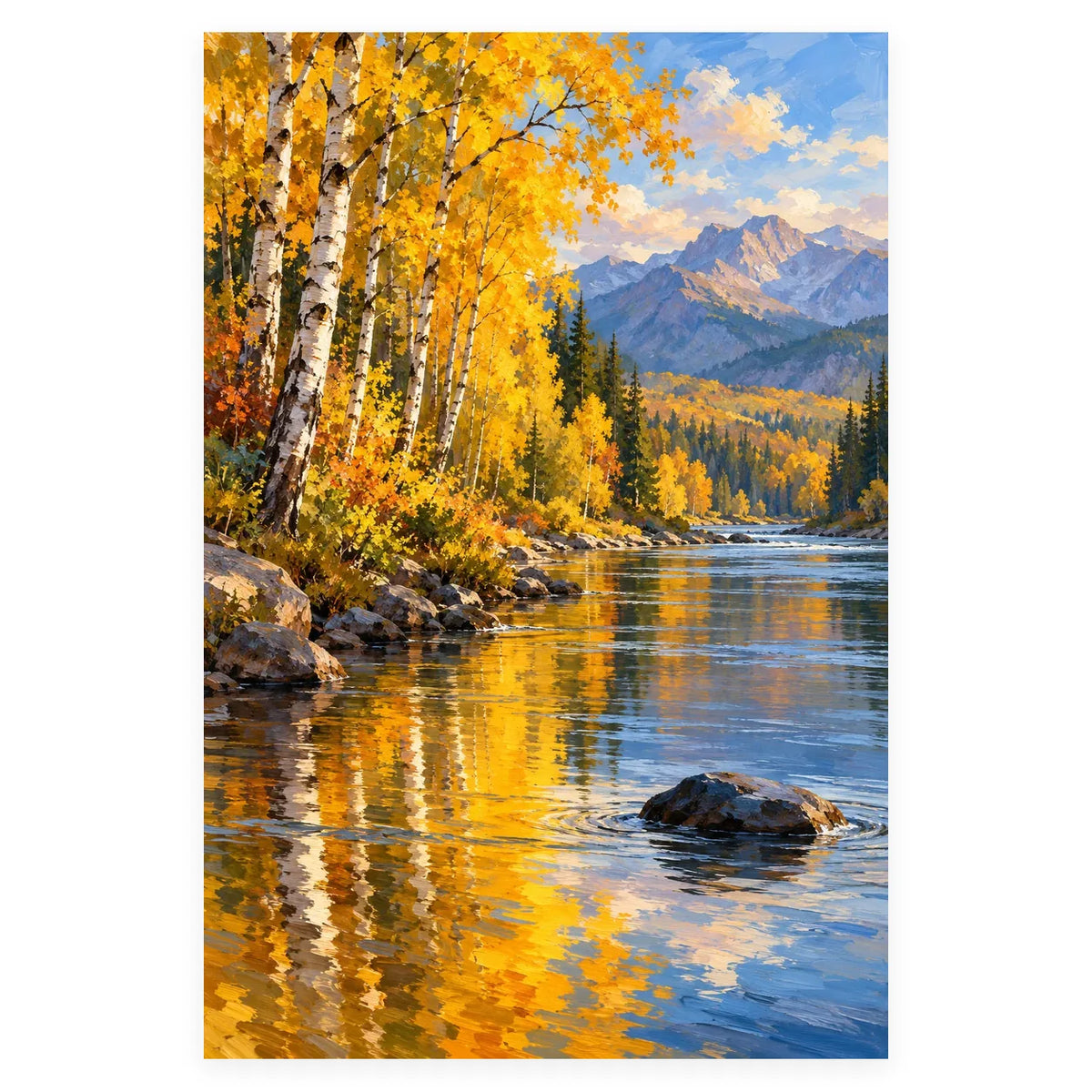 Autumn Birch River completed artwork on a clean white background