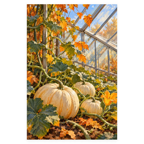 Autumn Greenhouse Pumpkins completed artwork on a clean white background