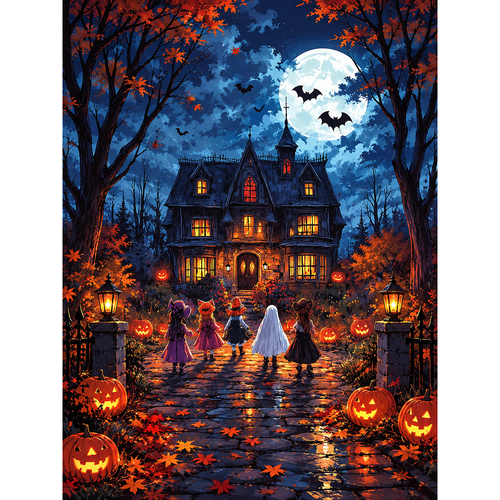 Autumn Night at the Haunted Manor paint by numbers original artwork