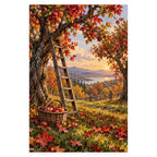 Autumn Orchard Ladder Apples Paint by Numbers Kit completed artwork on a clean white background.