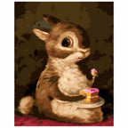 Original Baby Rabbit with Pink Frosted Cake paint by numbers artwork.