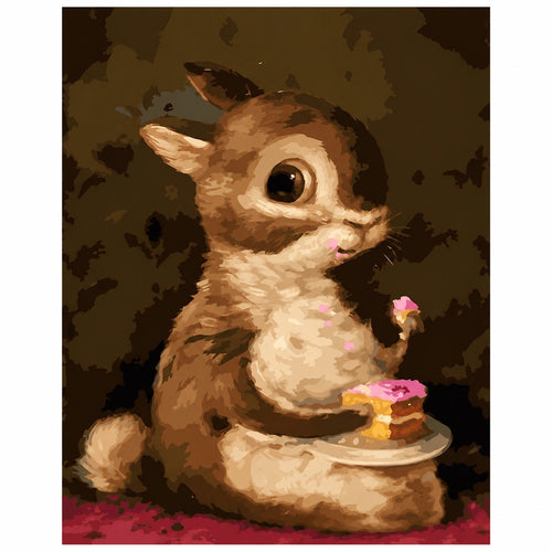 Original Baby Rabbit with Pink Frosted Cake paint by numbers artwork.