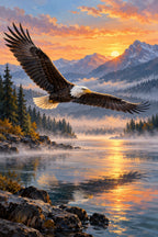 Original Bald Eagle over a Lake at Sunset artwork for the paint by numbers kit