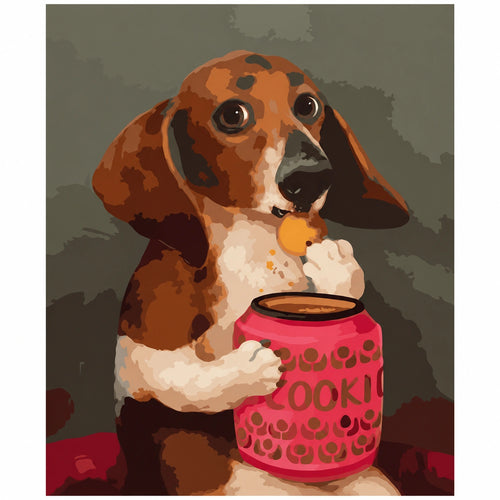 Original Beagle with a Pink Cookie Jar paint by numbers artwork.