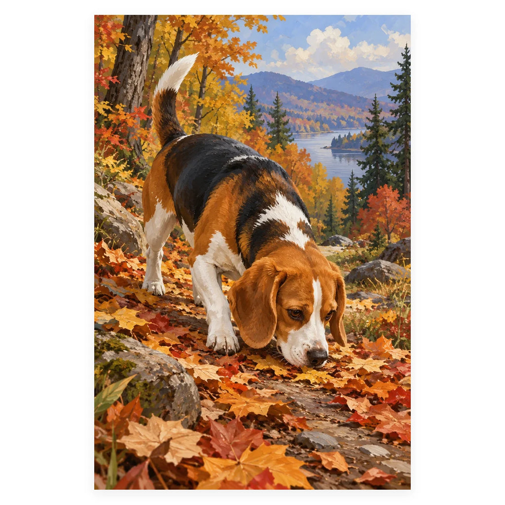 Beagle Scent on Forest Trail completed artwork on a clean white background