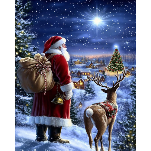 Beneath the Christmas Star paint by numbers completed artwork on a clean white background