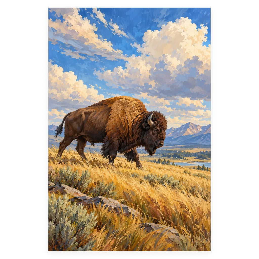Bison in Snow-Free Grassland completed artwork on a clean white background