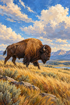 Original Bison in Snow-Free Grassland artwork for the paint by numbers kit
