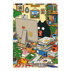 Black Cat Busy Office Desk completed artwork on a clean white background