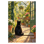 Black Cat In Greenhouse Door completed artwork on a clean white background