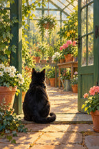 Original Black Cat In Greenhouse Door artwork for the paint by numbers kit