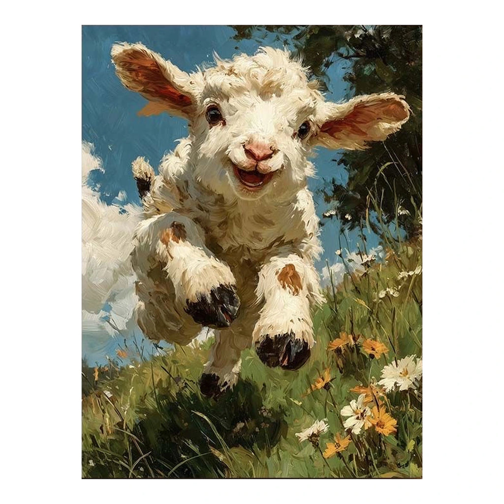 Blue Sky Leaping Lamb completed original artwork on a clean white background