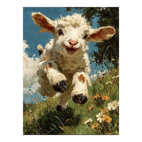 Blue Sky Leaping Lamb completed original artwork on a clean white background
