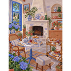 Original Blue Window Hydrangea Fireplace Tea Room paint by numbers artwork