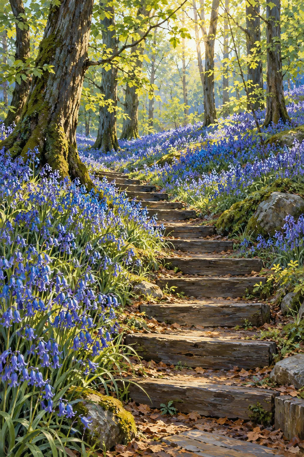 Bluebell Woodland Stone Steps completed artwork on a clean white background.