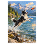 Border Collie Lake Leap completed artwork on a clean white background