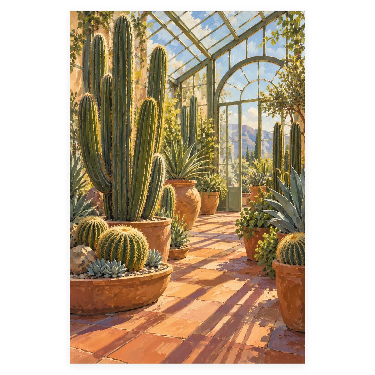 Cactus Greenhouse Shadows completed artwork on a clean white background