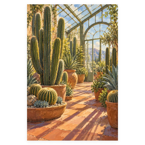 Cactus Greenhouse Shadows completed artwork on a clean white background