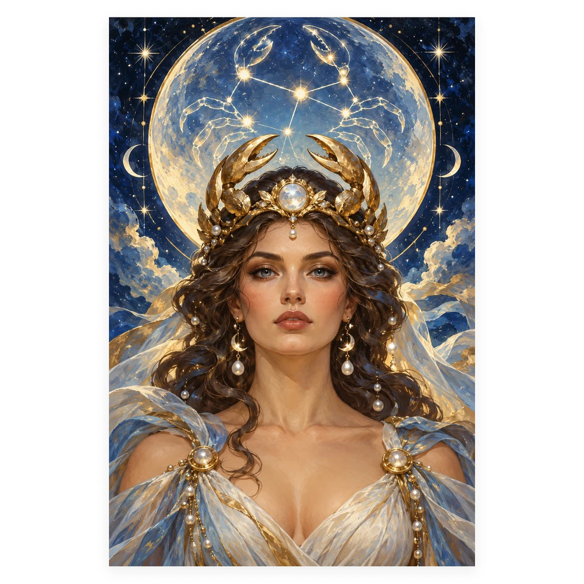 Complete original Cancer moon goddess artwork on a white square background, with the full portrait composition and original proportions preserved.