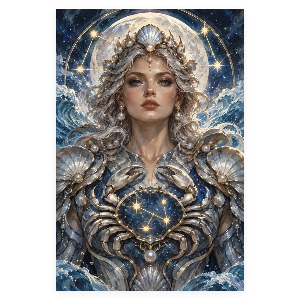 Complete original Cancer moon goddess artwork on a white square background, with the full portrait composition and original proportions preserved.