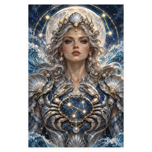 Complete original Cancer moon goddess artwork on a white square background, with the full portrait composition and original proportions preserved.