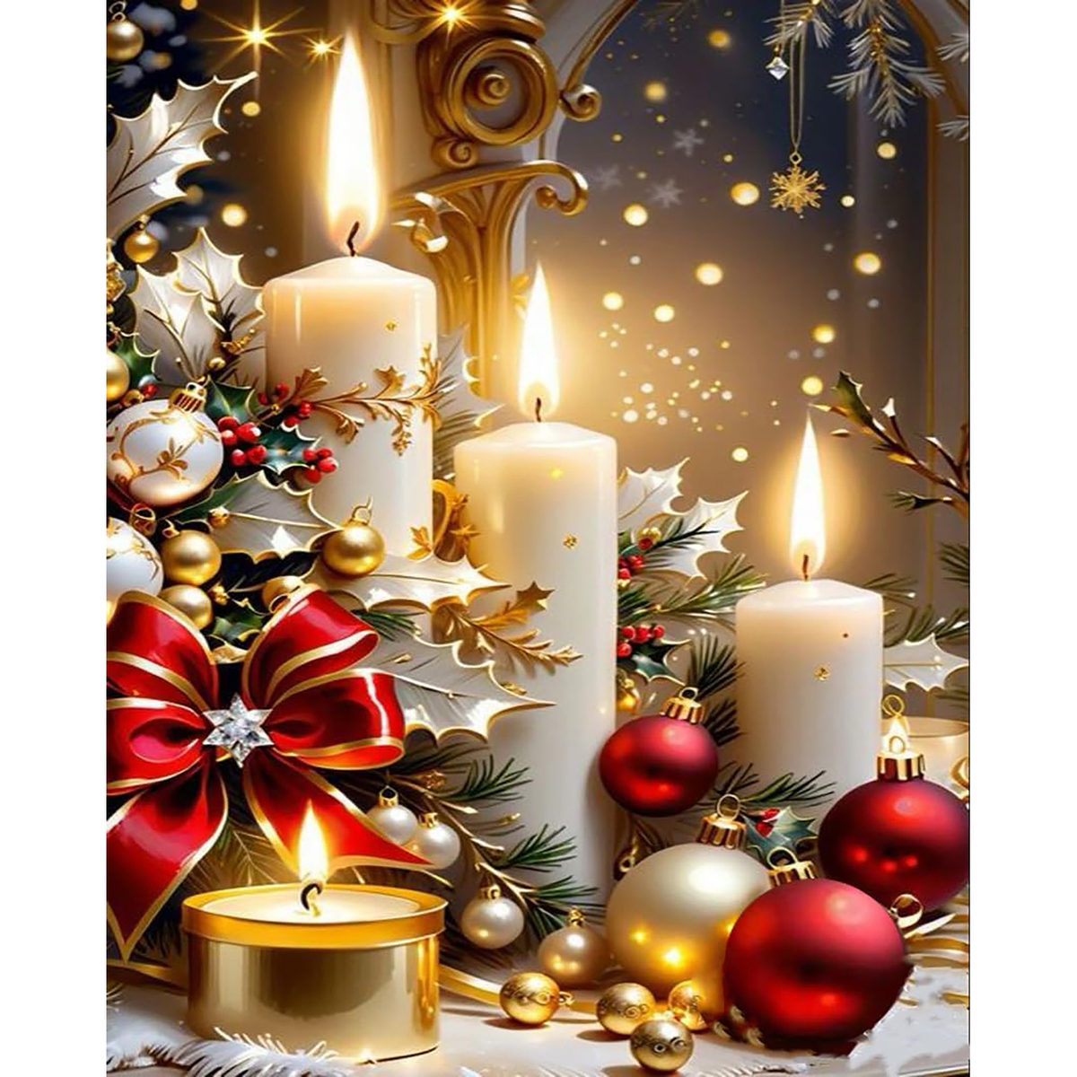 Candlelit Christmas Splendor paint by numbers completed artwork on a clean white background