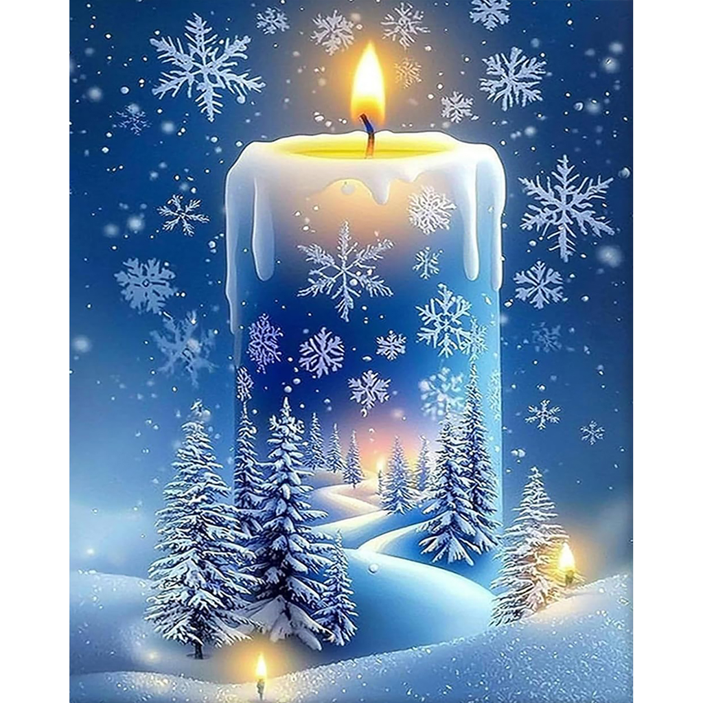 Candlelit Winter Forest paint by numbers original artwork