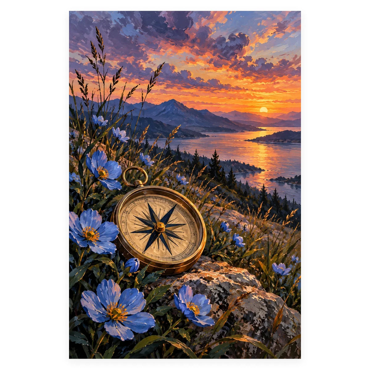 Complete original Celestial Compass Wildflowers artwork centered on a white 1:1 background with the original proportions preserved.