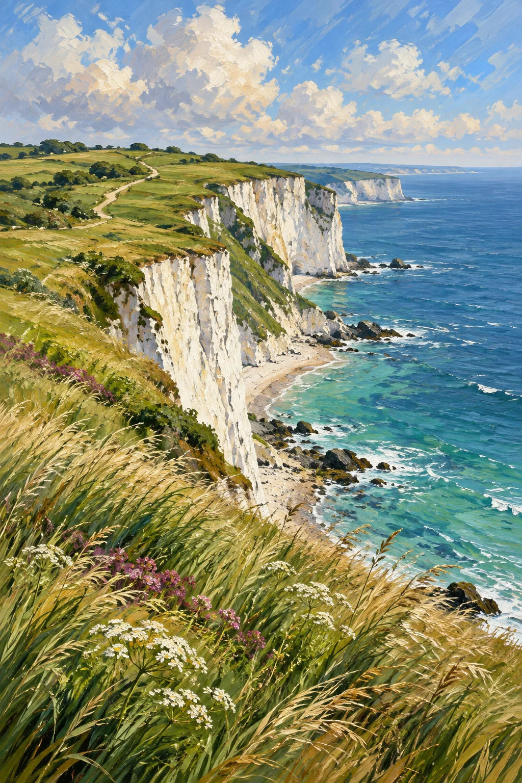 Chalk Cliffs Sea Grass completed artwork on a clean white background