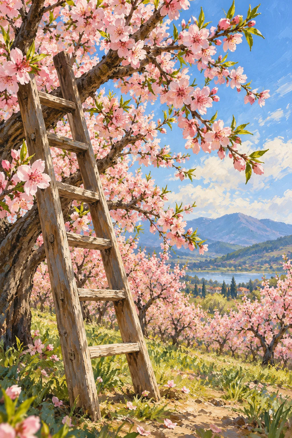 Cherry Blossom Ladder Orchard completed artwork on a clean white background.