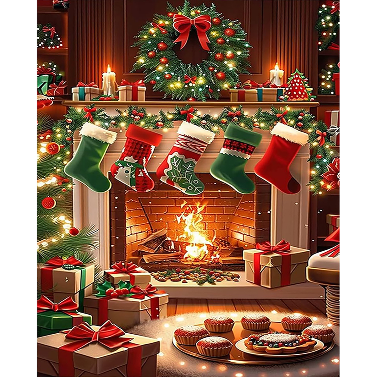 Christmas Hearth Gathering paint by numbers original artwork