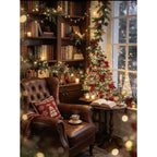 Original Christmas Reading Nook with Leather Chair and Snowy Window paint by numbers artwork