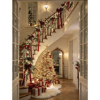 Original Christmas Staircase Hall with Garland and Red Bows paint by numbers artwork