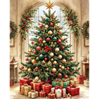 Christmas Tree by the Arched Window paint by numbers original artwork