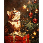 Christmas Tree Cat with Gifts paint by numbers original artwork