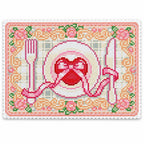 Pastel table setting diamond painting placemat in Coral Rose
