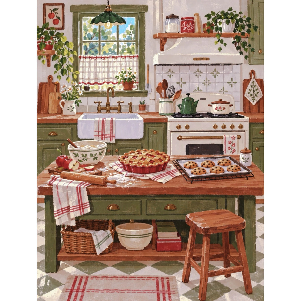 Original Cottage Apple Pie Baking Kitchen paint by numbers artwork.