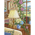 Original Cottage Clematis Window and Floral Lamp paint by numbers artwork