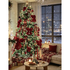 Original Cozy Christmas Tree with Red Bows by a Snowy Window paint by numbers artwork