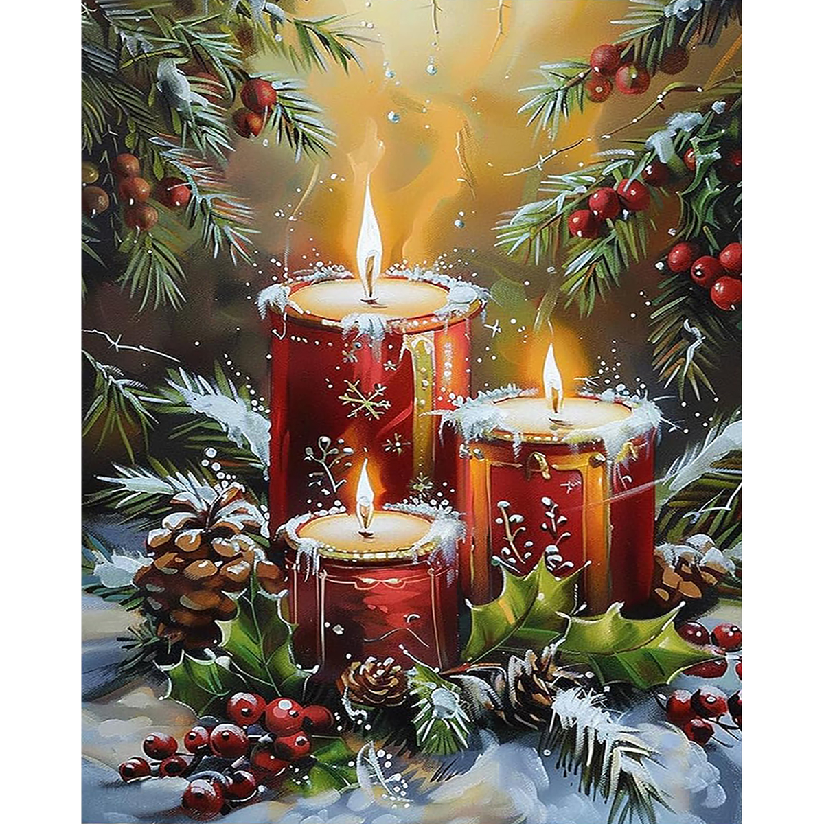 Crimson Candlelight Christmas paint by numbers original artwork