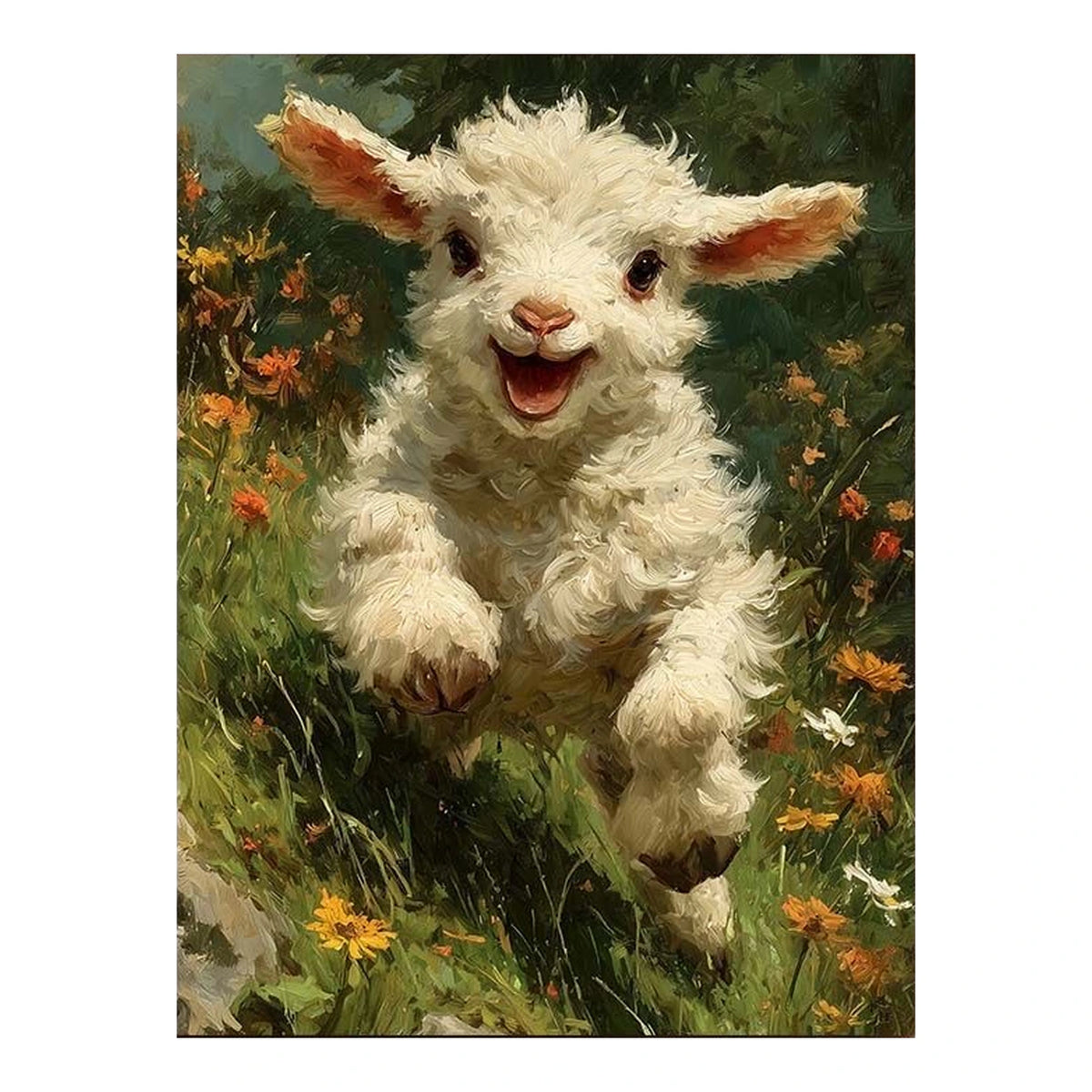 Curly Lamb in a Wildflower Meadow completed original artwork on a clean white background