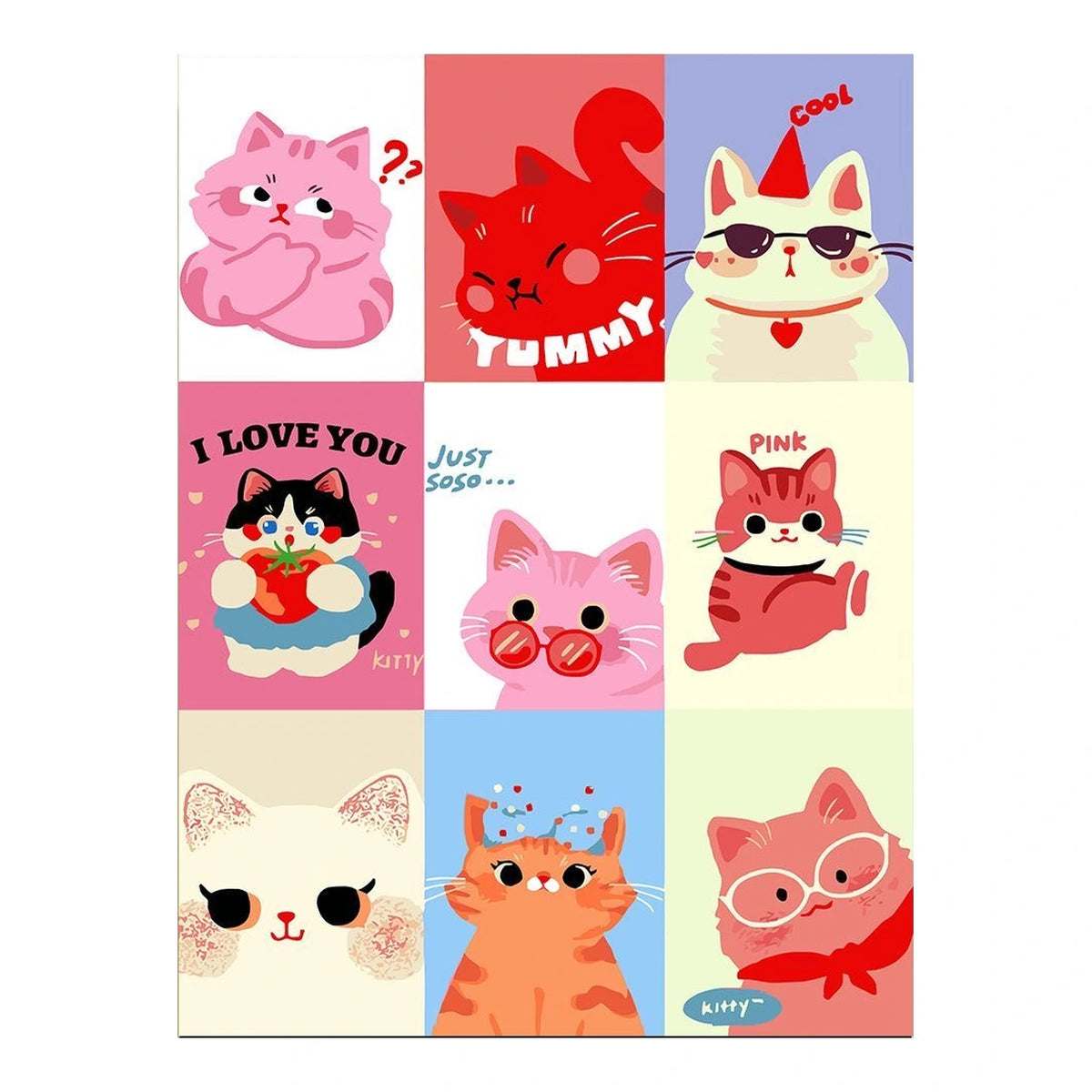 Cute Cat Expression Collage completed original artwork on a clean white background