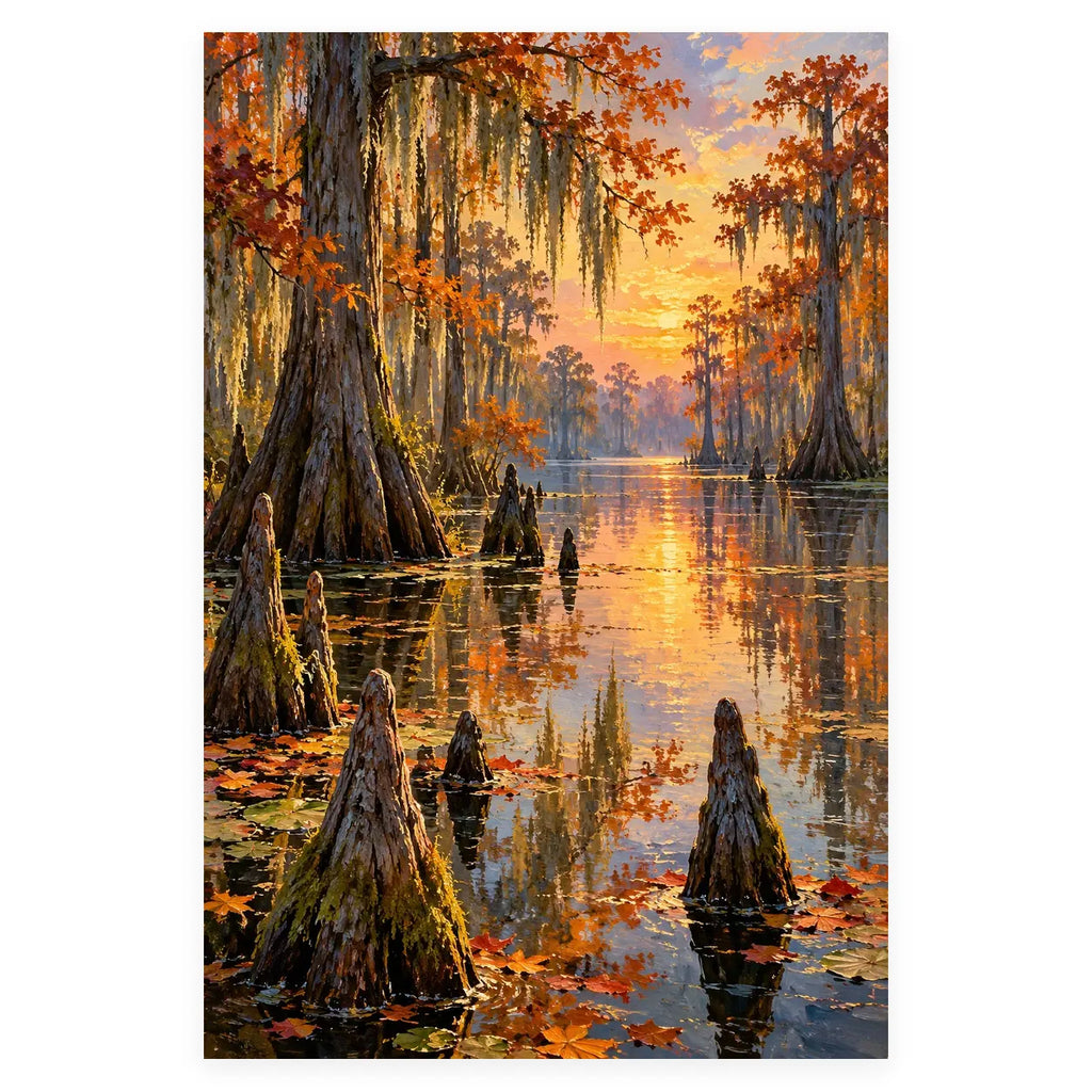 Cypress Swamp Autumn completed artwork on a clean white background