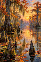 Completed Cypress Swamp Autumn artwork on a clean white background