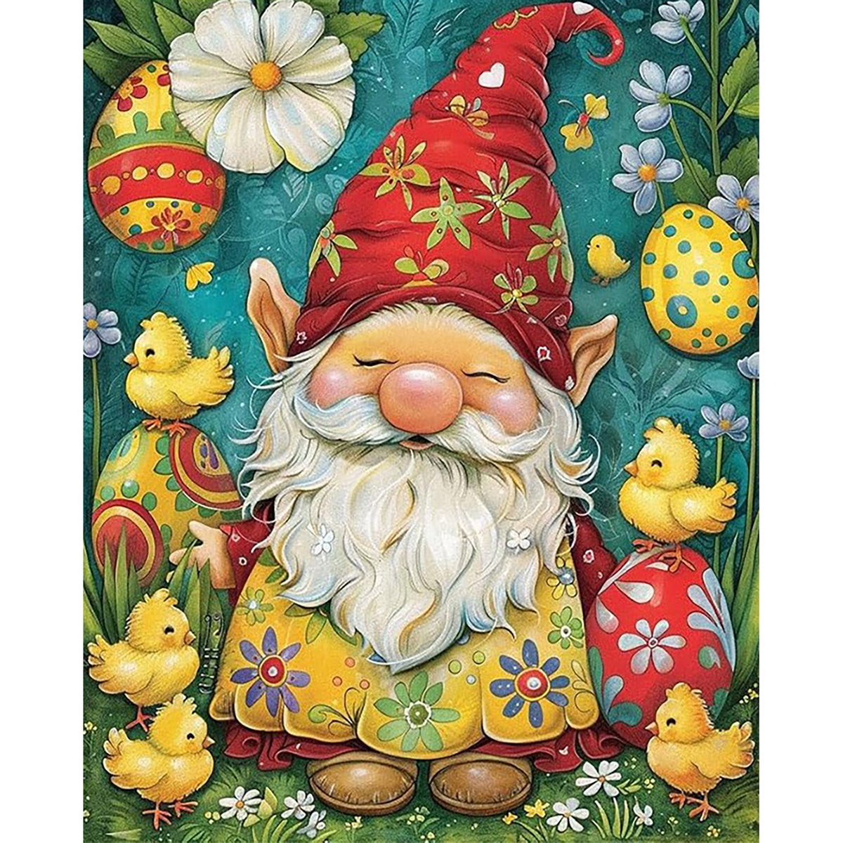 Easter Gnome Among Spring Blooms paint by numbers original artwork