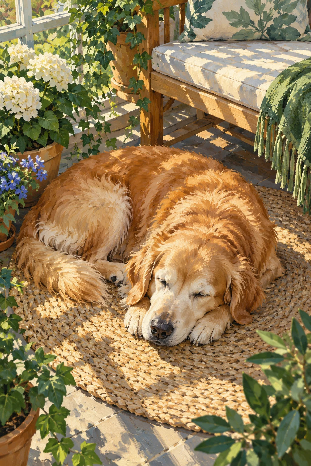 Original Elderly Retriever in a Sunroom artwork for the paint by numbers kit
