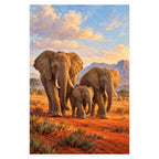 Elephant Family on Red Earth completed artwork on a clean white background