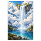 Complete original Fantasy Waterfall Through Clouds artwork centered on a white 1:1 background with the original proportions preserved.